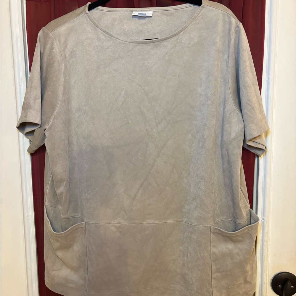 J. Jill Beige Faux-Suede Blouse with oversized pockets. Minimalist, chic

Used